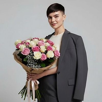 С букетом цветов